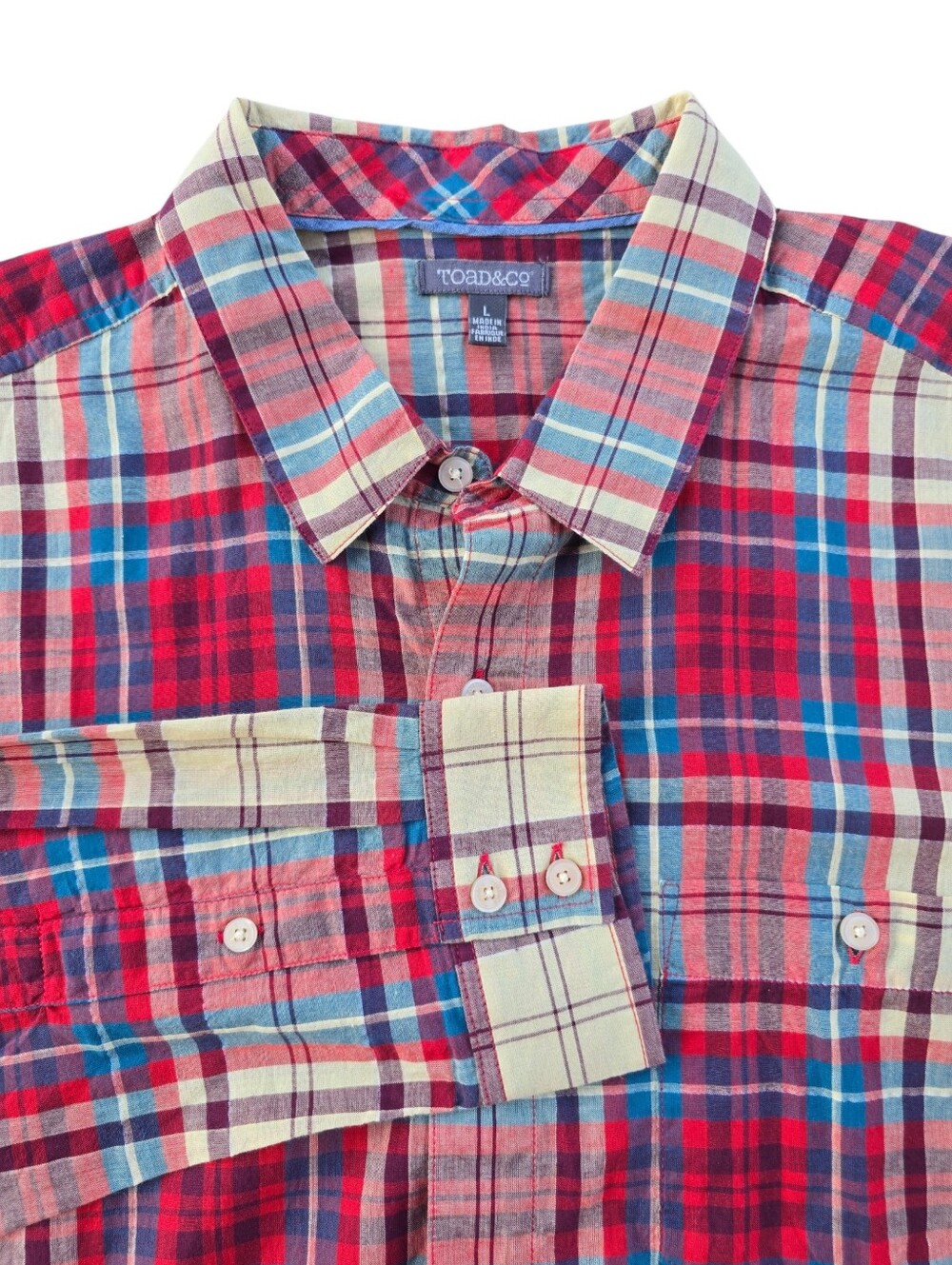 Toad&Co Men's Organic Cotton Lightweight Plaid Long Sleeve Button Down Size L
